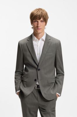 Extra-slim-fit suit jacket in wool-blend poplin, Grey