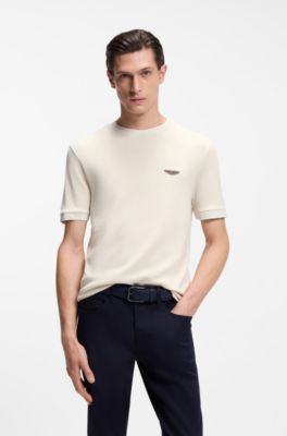 T-shirt BOSS x ASTON MARTIN en jacquard de mohair et de coton, Naturel