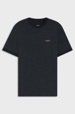 BOSS x ASTON MARTIN-t-shirt i jacquard av ull och bomull, M&ouml;rkbl&aring;