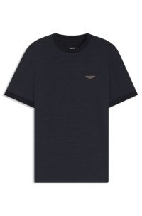 BOSS x ASTON MARTIN T-shirt in wool-cotton jacquard, Dark Blue