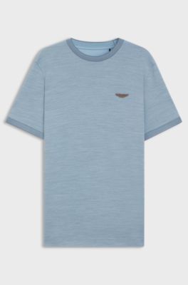 BOSS x ASTON MARTIN T-shirt in een jacquard van wol en katoen, Lichtblauw