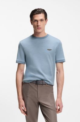 BOSS x ASTON MARTIN T-shirt in wool-cotton jacquard, Light Blue