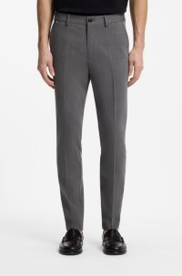 Slim-fit trousers in stretch-cotton dobby, Dark Grey