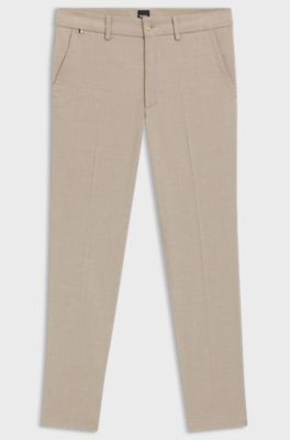 Slim fit-byxor i stretchig bomullsdobby, Beige
