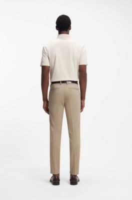 Slim-fit trousers in stretch-cotton dobby, Beige