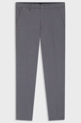 Slim-fit trousers in stretch-cotton dobby, Dark Blue
