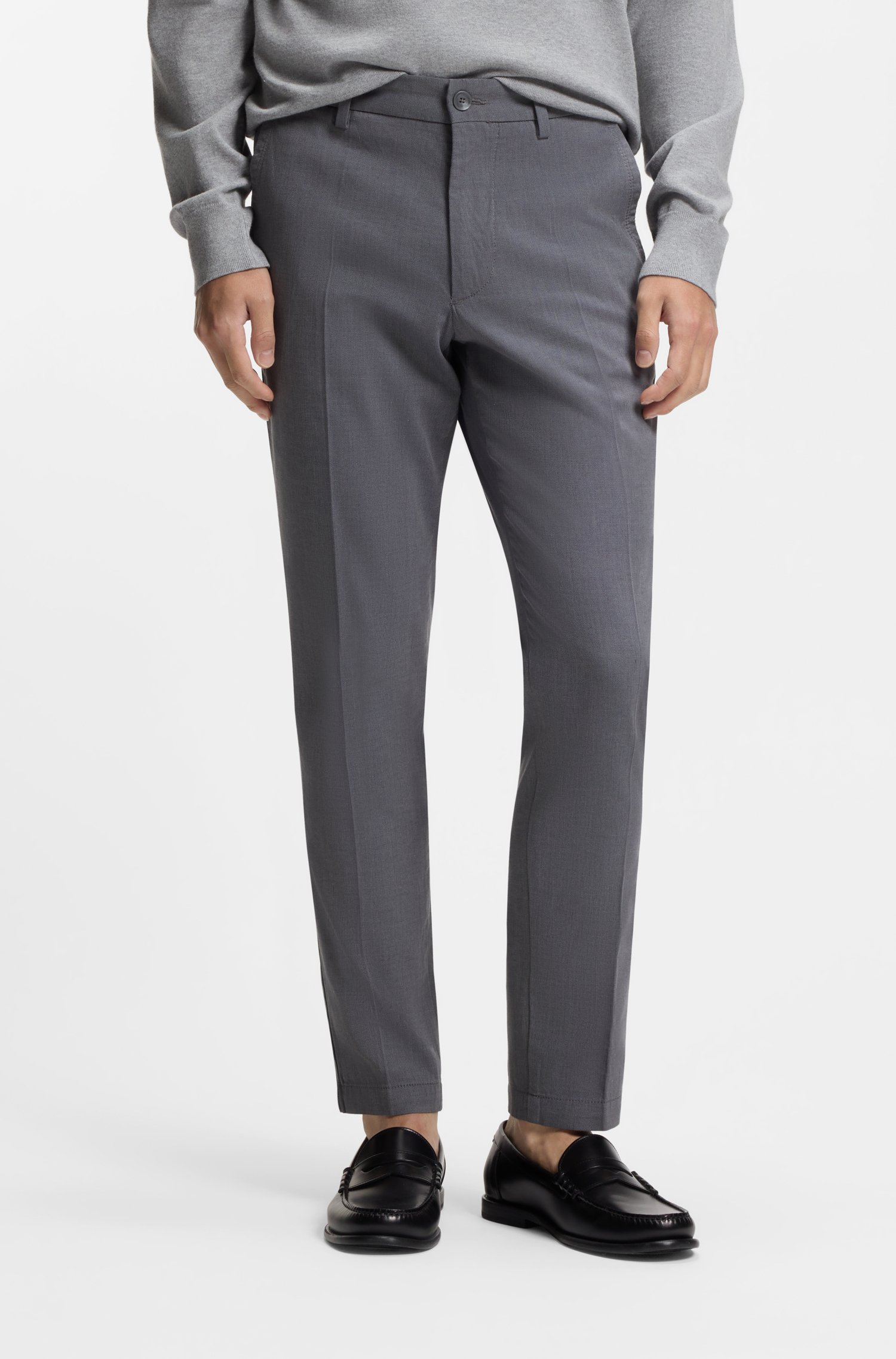 Boss Slim-fit trousers in stretch-cotton dobby byxor herr