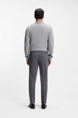 Slim-fit trousers in stretch-cotton dobby, Dark Blue