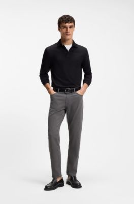 Pantalon Regular Maine en rati&egrave;re de coton stretch, Noir