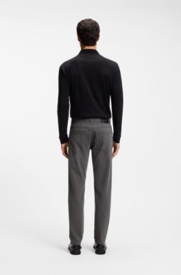 Pantalon Regular Maine en rati&egrave;re de coton stretch, Noir