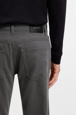 Pantalon Regular Maine en rati&egrave;re de coton stretch, Noir
