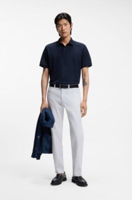 Maine regular-fit trousers in stretch-cotton dobby fabric, Light Grey