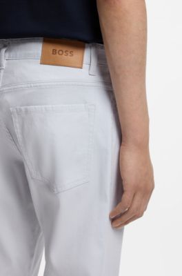 Regular fit Maine-bukser i bomulds-dobby med str&aelig;k, Lysegr&aring;