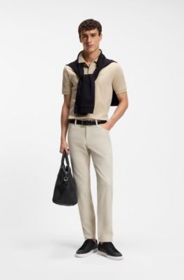 Pantaloni Maine regular fit in tessuto dobby di cotone elasticizzato, Beige chiaro