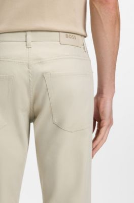 Pantaloni Maine regular fit in tessuto dobby di cotone elasticizzato, Beige chiaro