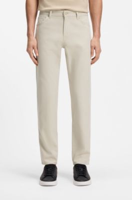 Pantaloni Maine regular fit in tessuto dobby di cotone elasticizzato, Beige chiaro