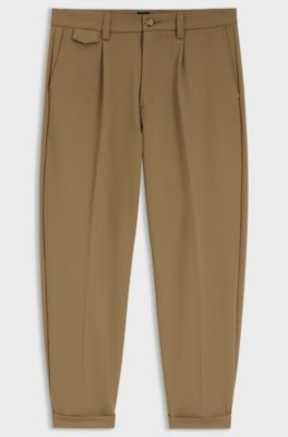Tapered-fit trousers in stretch canvas, Beige