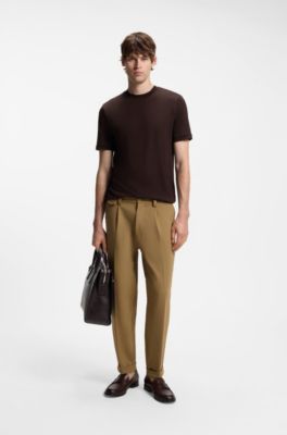 Tapered-fit trousers in stretch canvas, Beige
