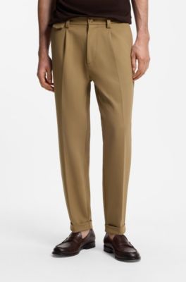 Tapered-fit trousers in stretch canvas, Beige