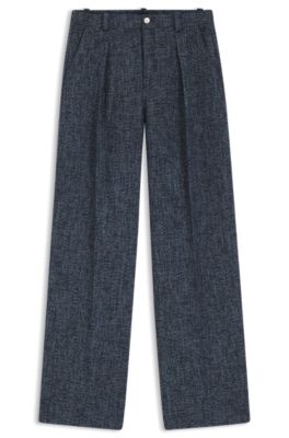 Wide-leg trousers in stretch tweed, Blue Patterned