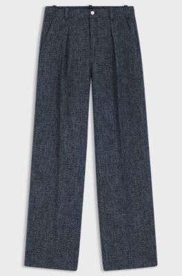 Hose aus Stretch-Tweed mit weitem Beinverlauf, Blau gemustert
