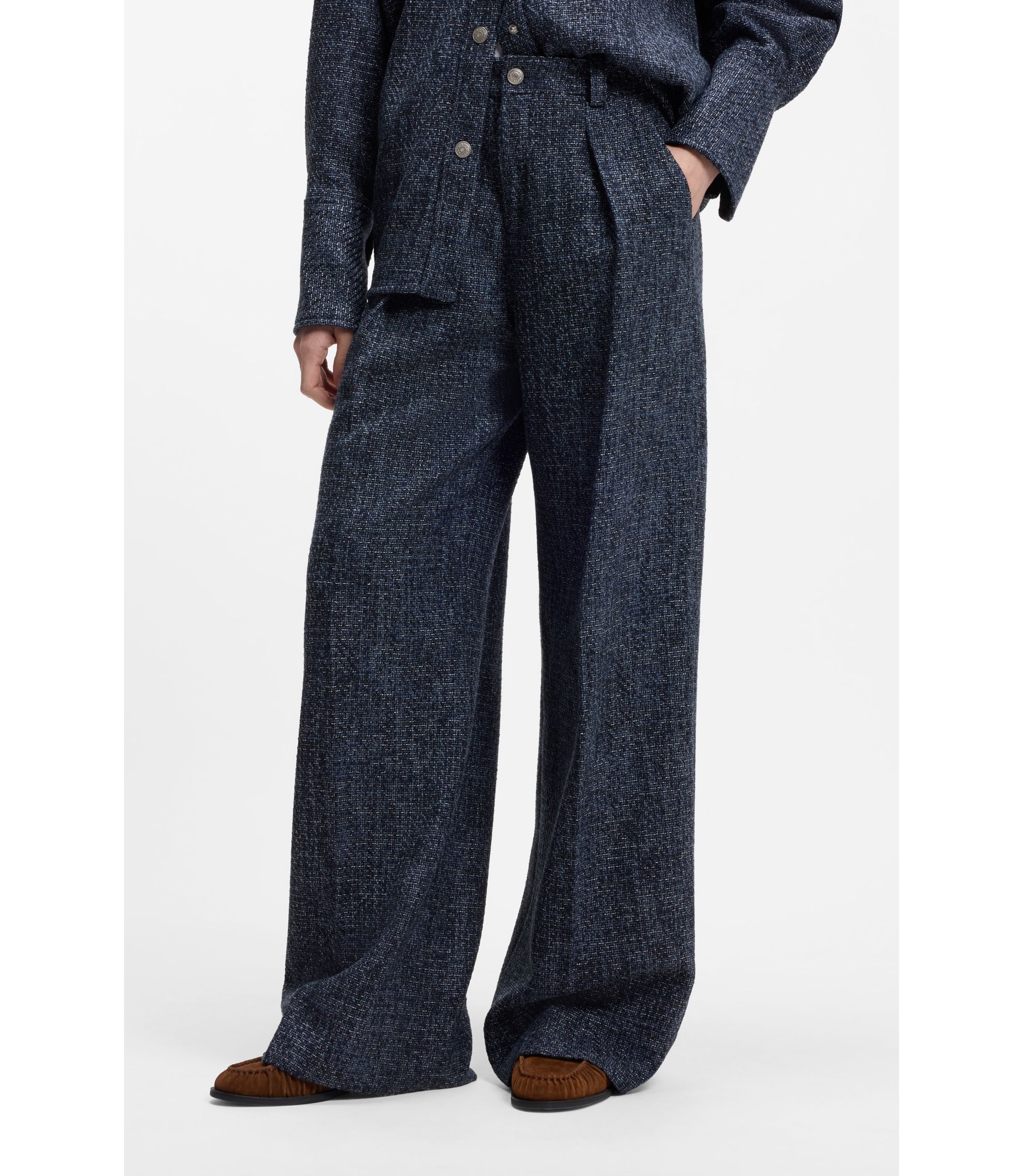 Hose aus Stretch-Tweed mit weitem Beinverlauf