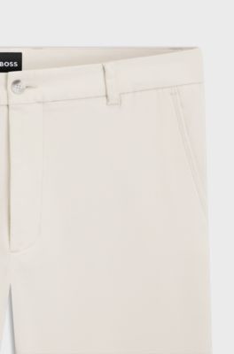 Modern-Fit Hose aus b&uuml;gelleichtem Baumwoll-Mix mit Twill-Struktur, Wei&szlig;