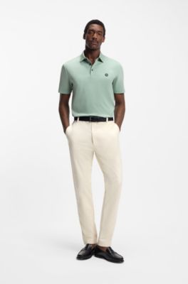 Modern-Fit Hose aus b&uuml;gelleichtem Baumwoll-Mix mit Twill-Struktur, Natur