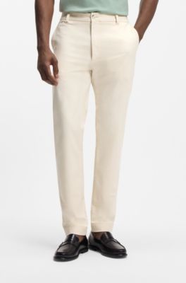 Modern-Fit Hose aus b&uuml;gelleichtem Baumwoll-Mix mit Twill-Struktur, Natur