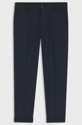 Modern-Fit Hose aus b&uuml;gelleichtem Baumwoll-Mix mit Twill-Struktur, Dunkelblau