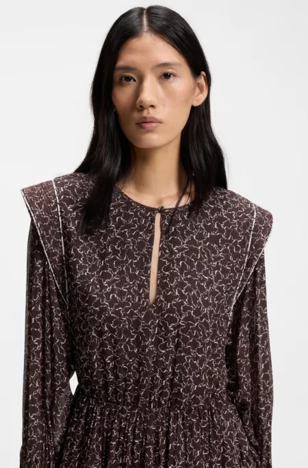 Printed mini dress with contrast piping
