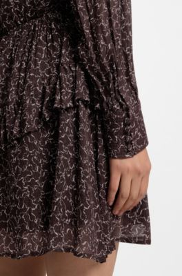 Printed mini dress with contrast piping, Patterned
