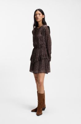 Printed mini dress with contrast piping, Patterned