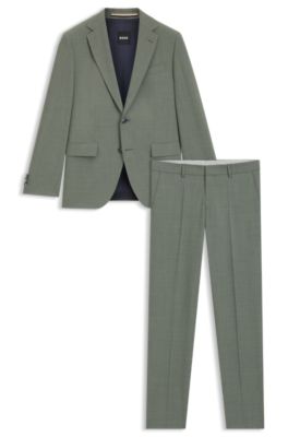 Pflegeleichter Anzug aus Stretch-Gewebe mit Woll-Anteil, Gr&uuml;n