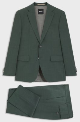 Easy-care suit in stretch cloth with wool, Dark Green