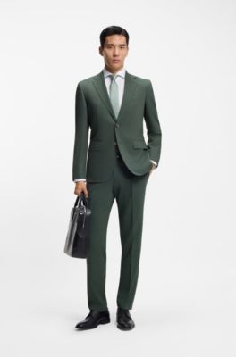 Easy-care suit in stretch cloth with wool, Dark Green