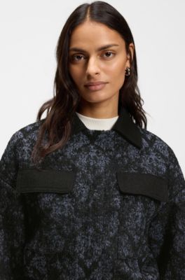 Regular-fit jacket in denim-effect tweed, Patterned