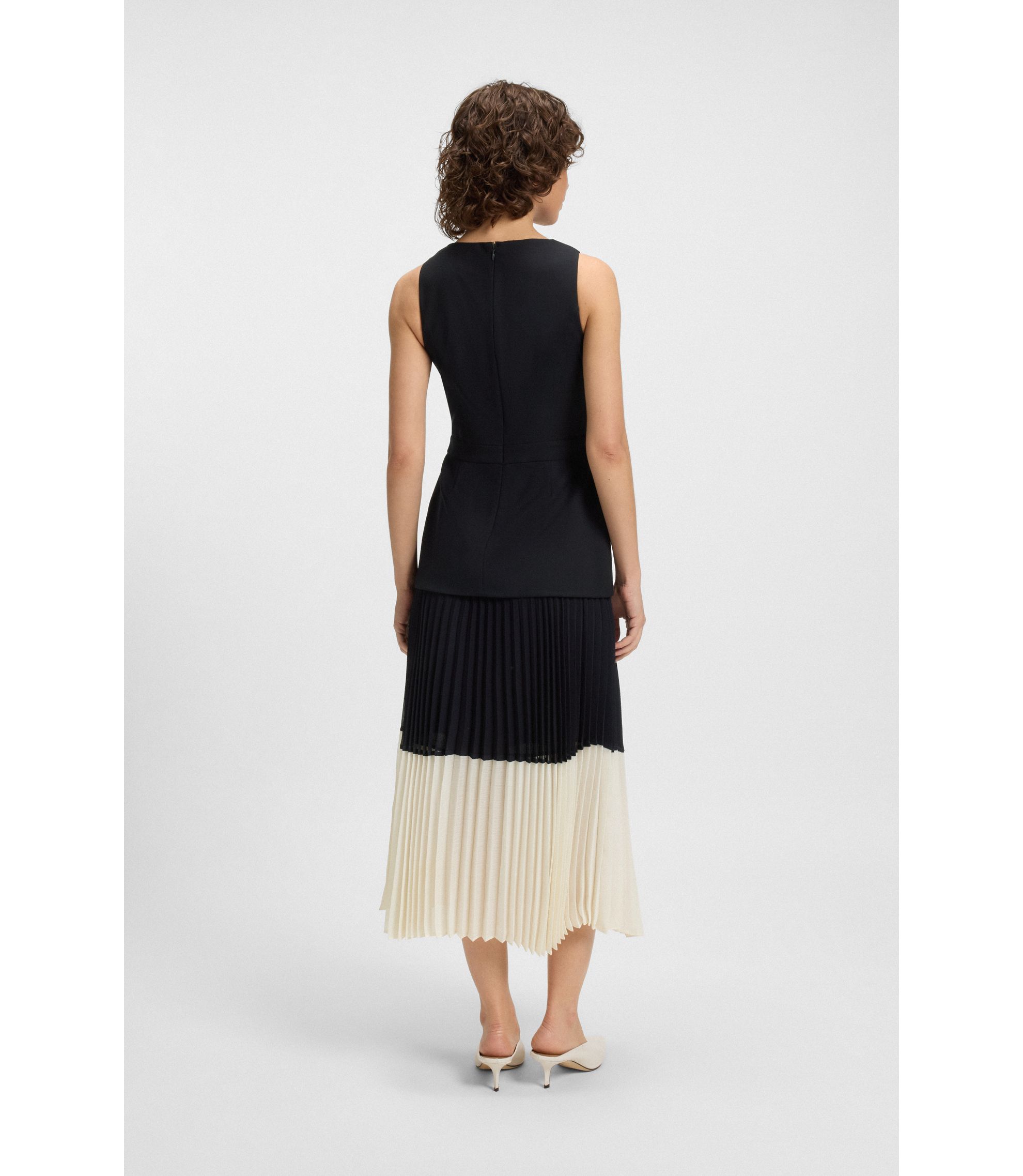 BOSS Sleeveless dress with plissé chiffon skirt White Dark Blue