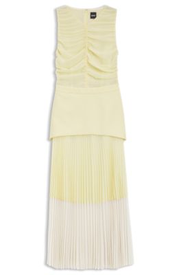 Sleeveless dress with pliss&eacute; chiffon skirt, Light Yellow