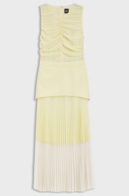 Vestido sin mangas con falda de gasa plisada, Amarillo claro