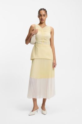 Vestido sin mangas con falda de gasa plisada, Amarillo claro