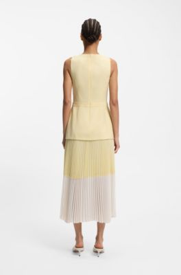 Vestido sin mangas con falda de gasa plisada, Amarillo claro