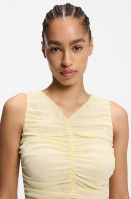 Vestido sin mangas con falda de gasa plisada, Amarillo claro