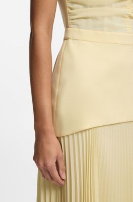 Vestido sin mangas con falda de gasa plisada, Amarillo claro