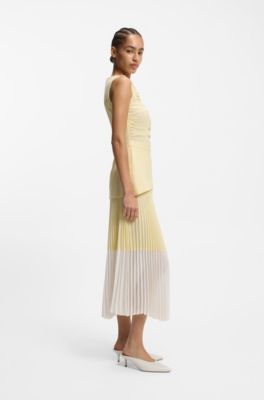Vestido sin mangas con falda de gasa plisada, Amarillo claro