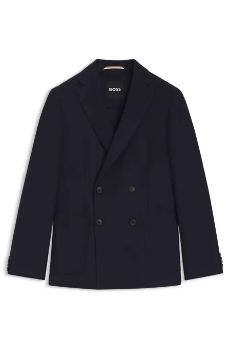 Double-breasted blazer in cotton and virgin-wool seersucker