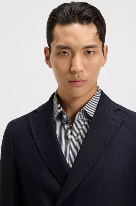 Double-breasted blazer in cotton and virgin-wool seersucker