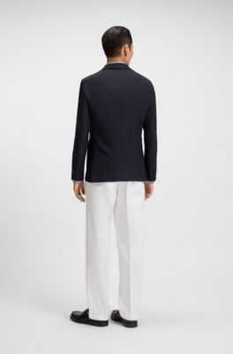 Blazer de trespasse em algod&atilde;o e seersucker de l&atilde; virgem, Dark Blue