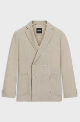 Double-breasted blazer in micro-patterned virgin wool, Natural
