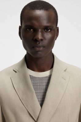 Veste crois&eacute;e en laine vierge &agrave; micro motif, Naturel